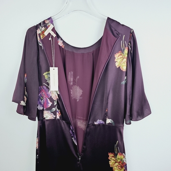 Rebecca Taylor Simone Fleur Silk Midi Dress in Burgundy NWT - Picture 11 of 16